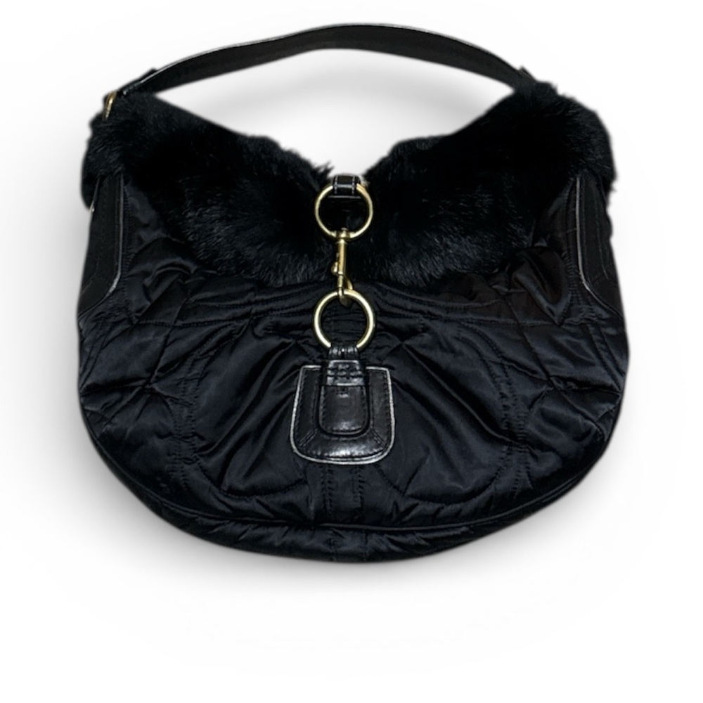 Coach Soho Black with Nylon and fur trim Great Condition - Picture 3 of 9